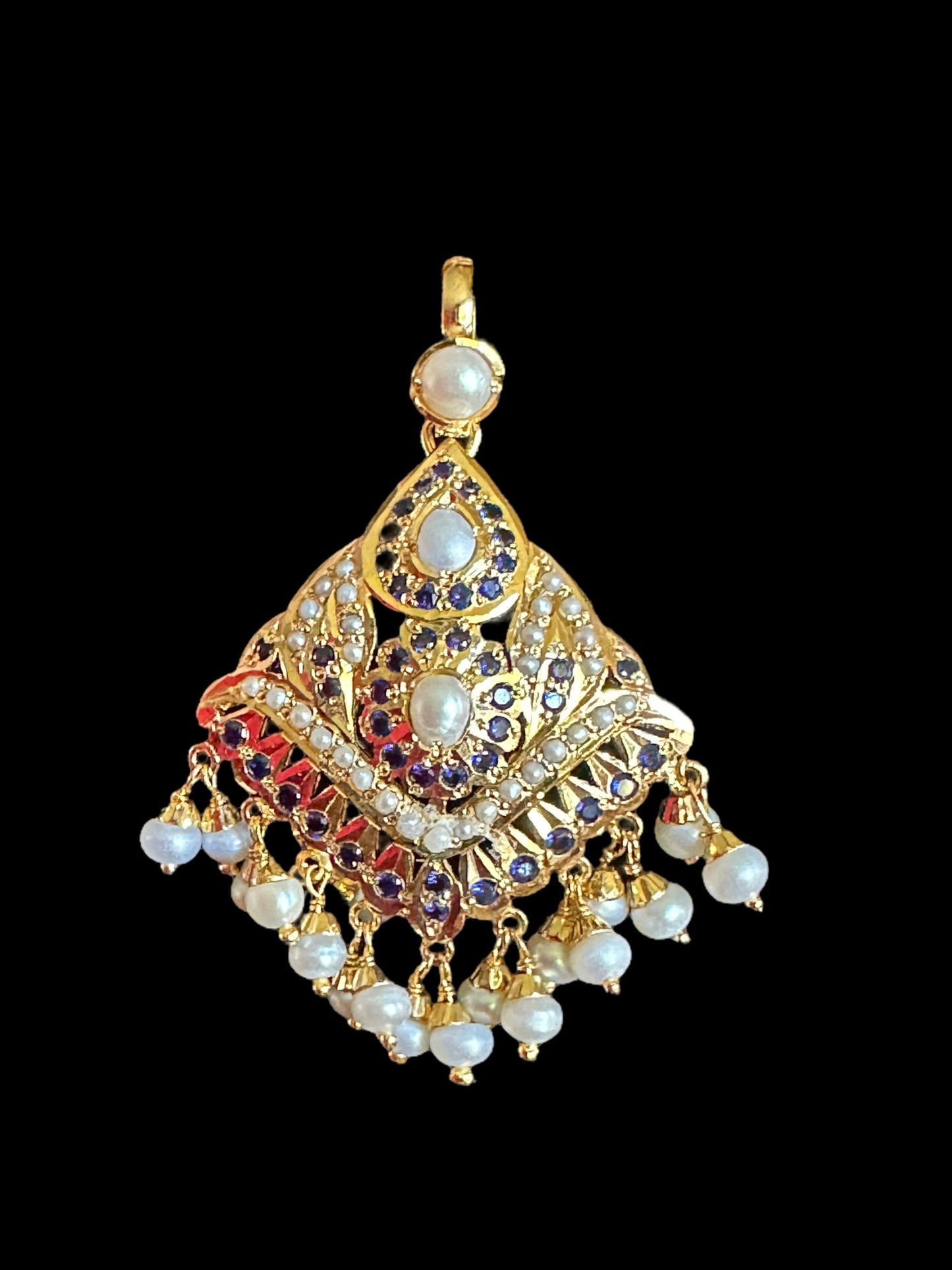 Sapphire with Fresh water pearl gold plated silver pendant set  ( SHIPS IN 5 WEEKS )