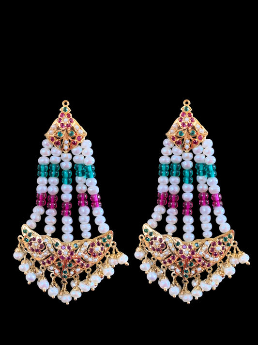 Gold plated silver ruby emerald jhoomar earrings ( READY TO SHIP )