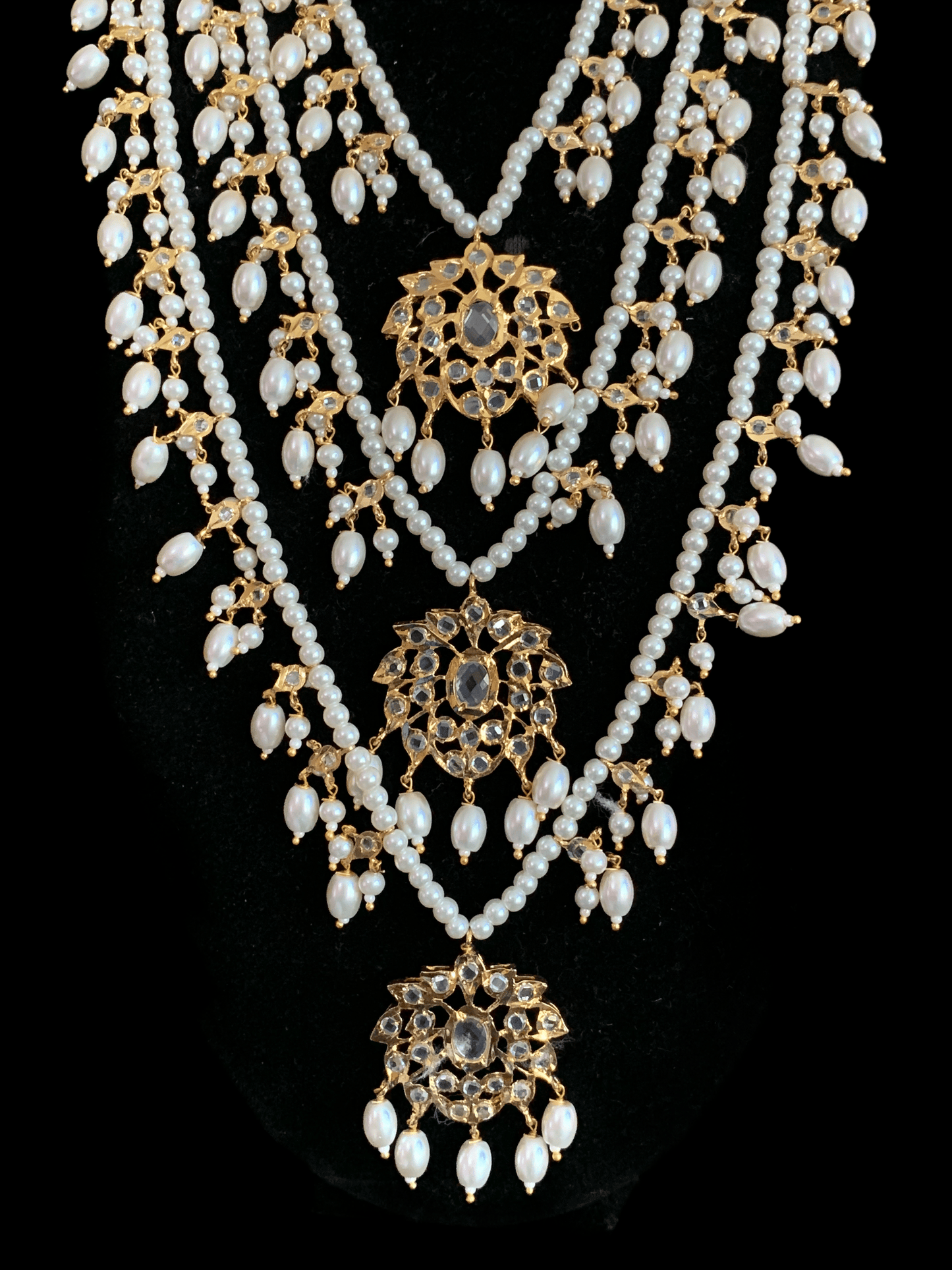 SAT37 Farmana three layer Hyderabadi necklace in pearls  ( READY TO SHIP )