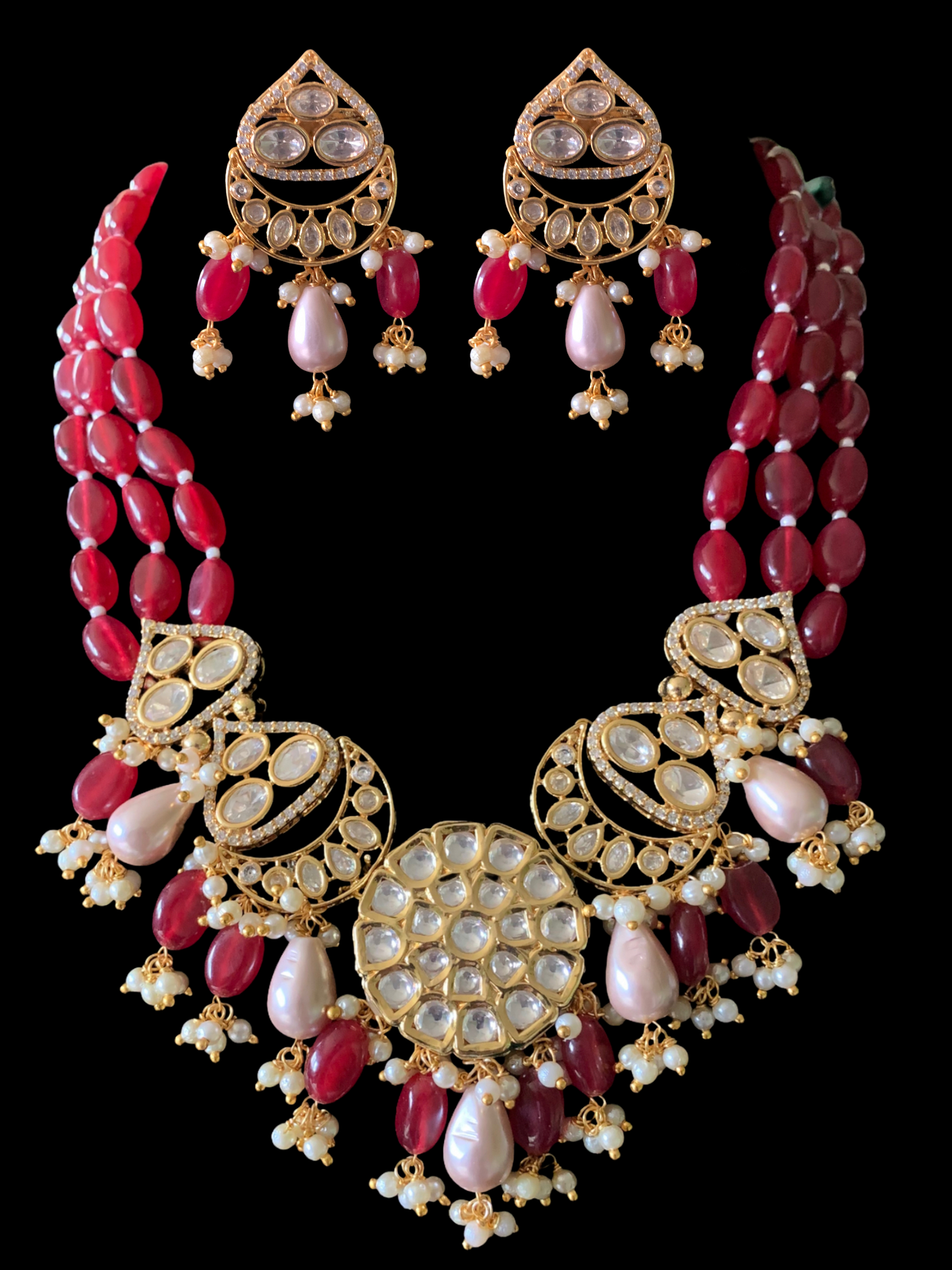 NS379 High quality gold plated polki necklace set with tika ( READY TO SHIP)