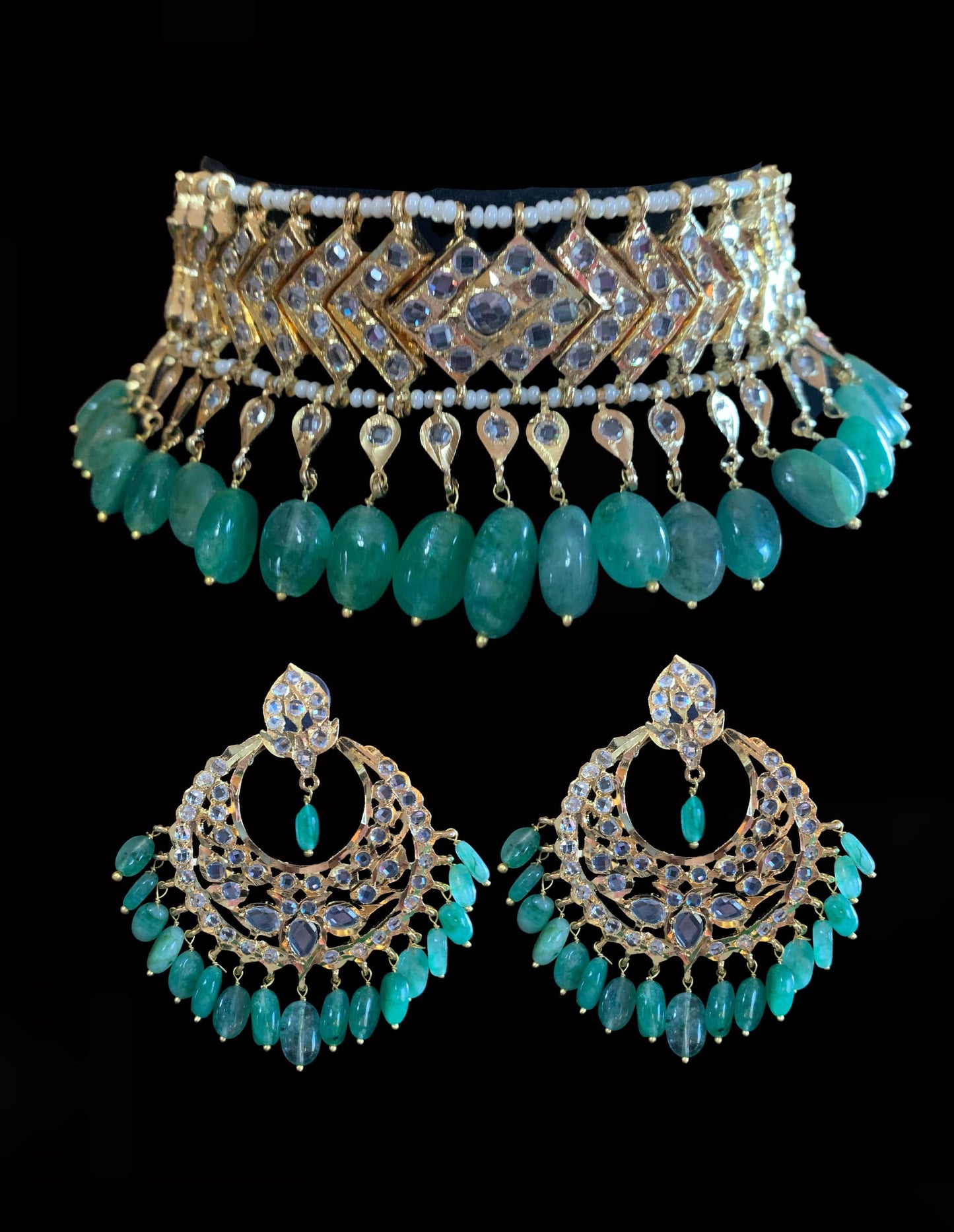 C85 MAHIRA v set in emerald beads ( SHIPS IN 3 WEEKS )