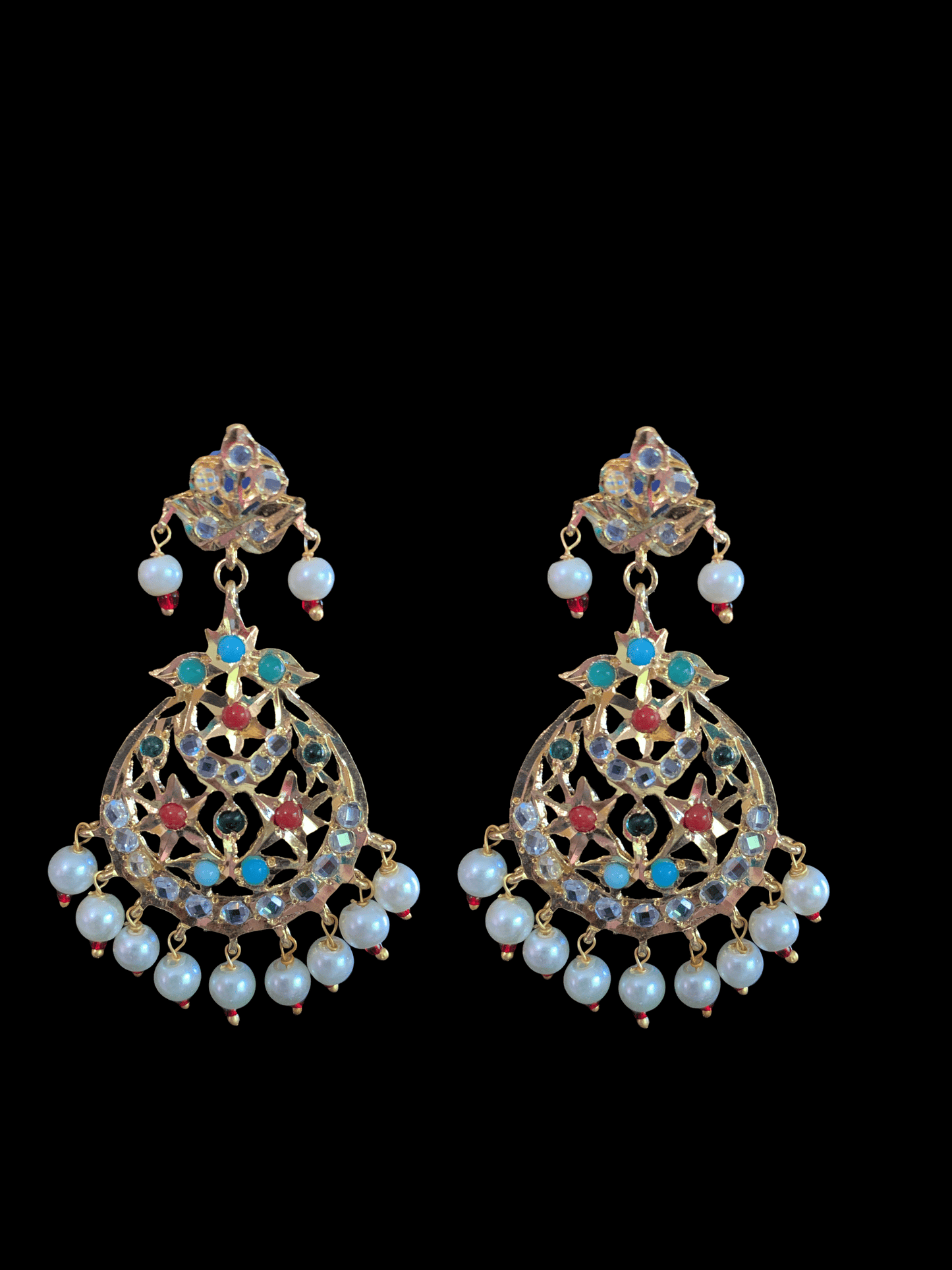 SAT23 Tooba ruby three layered pearl necklace with earrings and Tika - navratan  (READY TO SHIP )