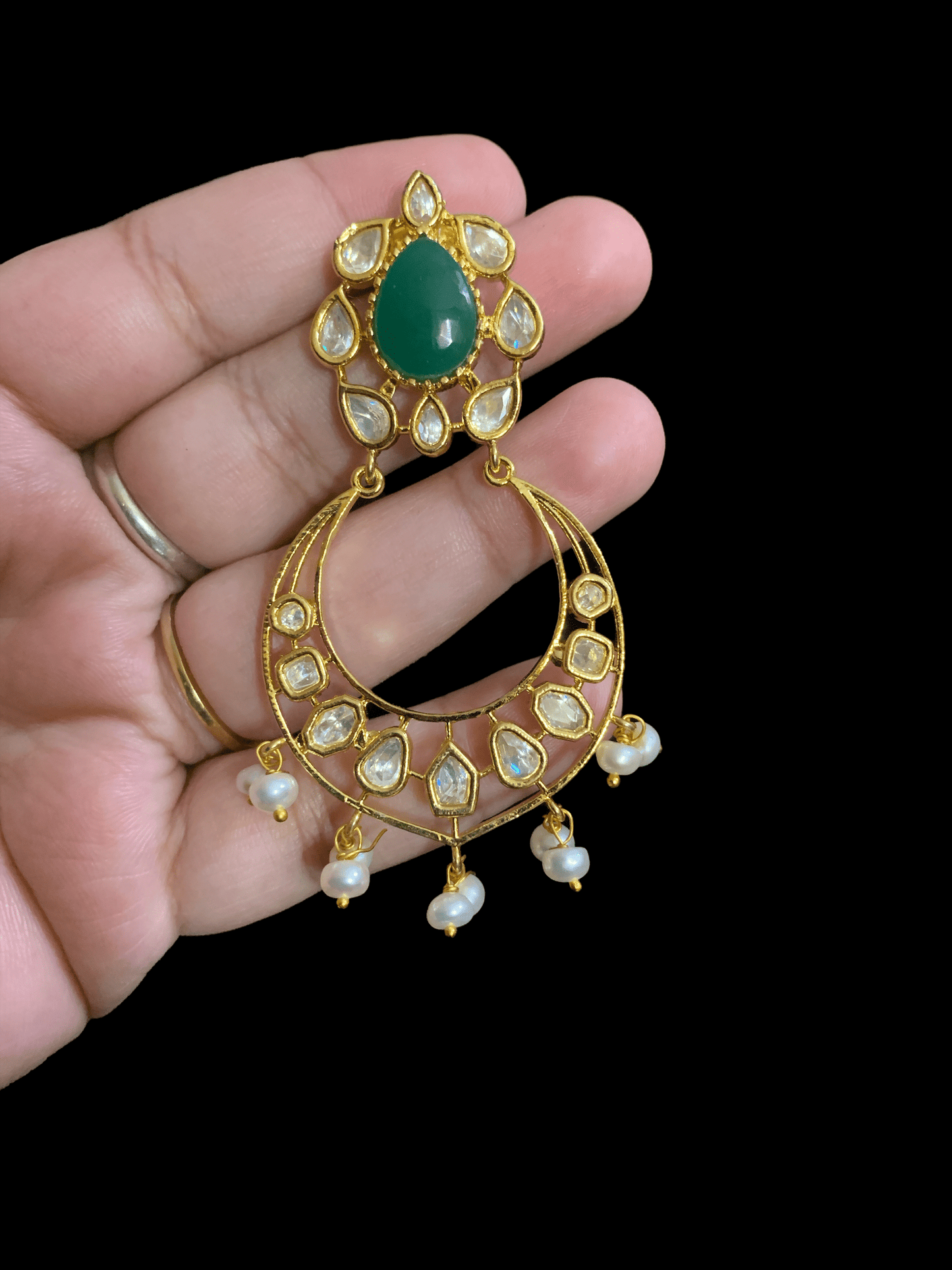 DER61 Evie cz earrings in fresh water pearls-GREEN ( READY TO SHIP)
