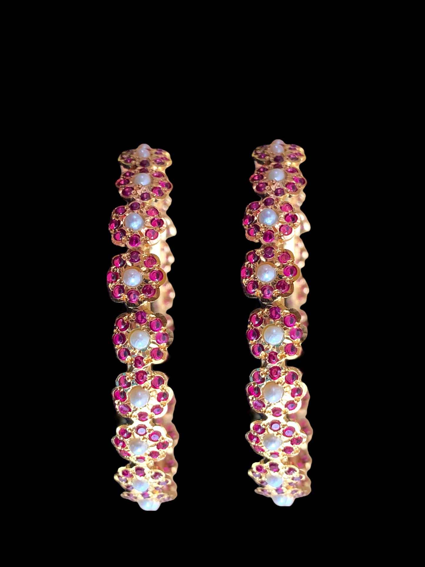 Ruby pearl gold plated silver bangles ( SHIPS IN 5 WEEKS )