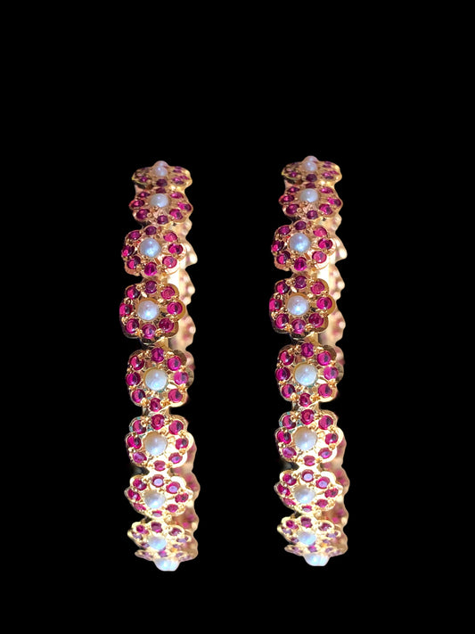 Ruby pearl gold plated silver bangles ( SHIPS IN 5 WEEKS )