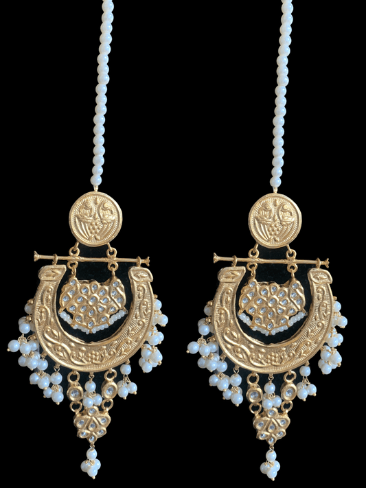 DER262 Jaza kundan chandbali earrings with pearls( READY TO SHIP)