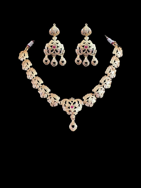 Traditional jadau Necklace with earrings in gold plated silver ( SHIPS IN 5 WEEKS )
