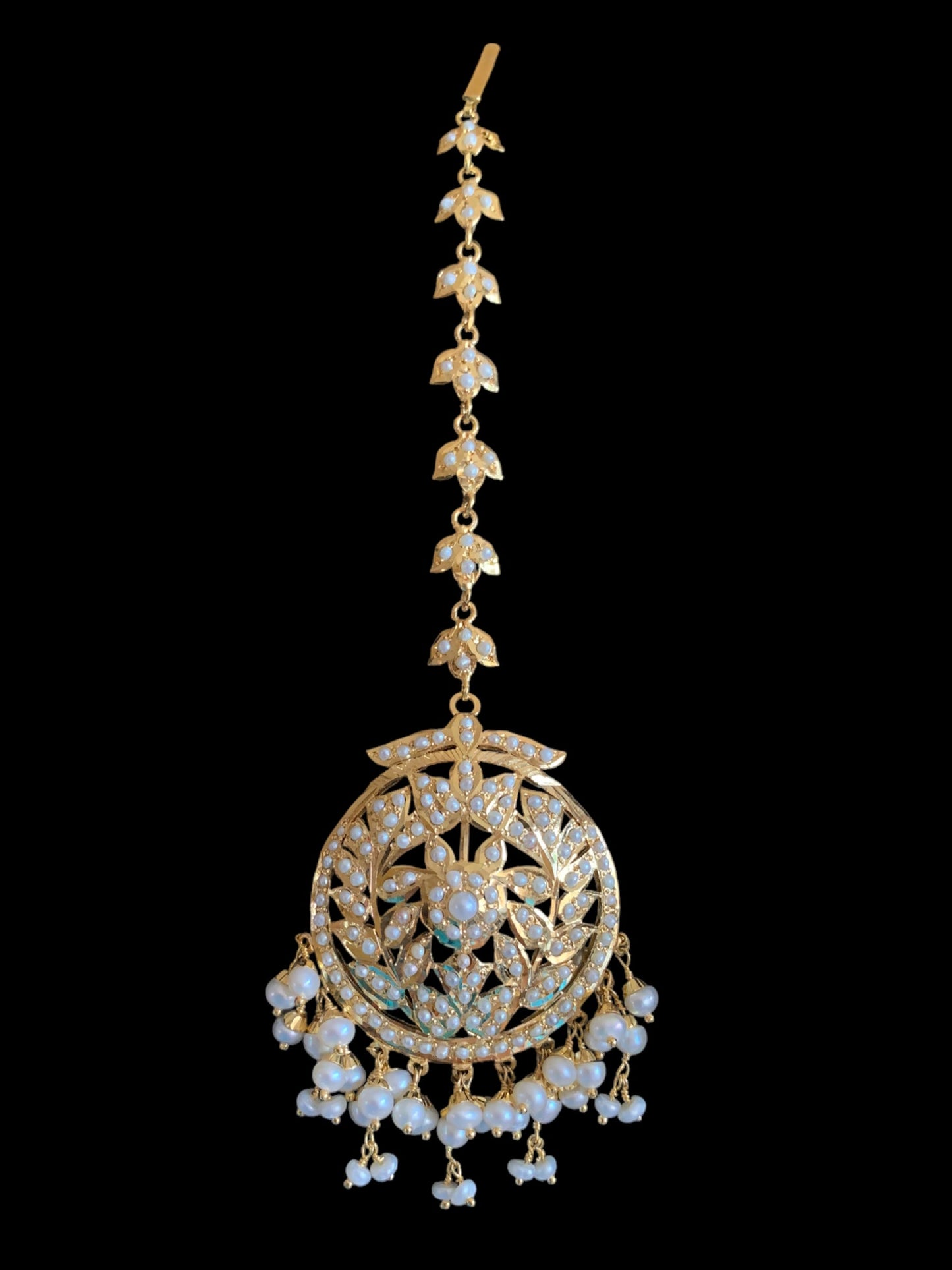 Gold plated silver tika in fresh water pearls ( SHIPS IN 5 WEEKS )