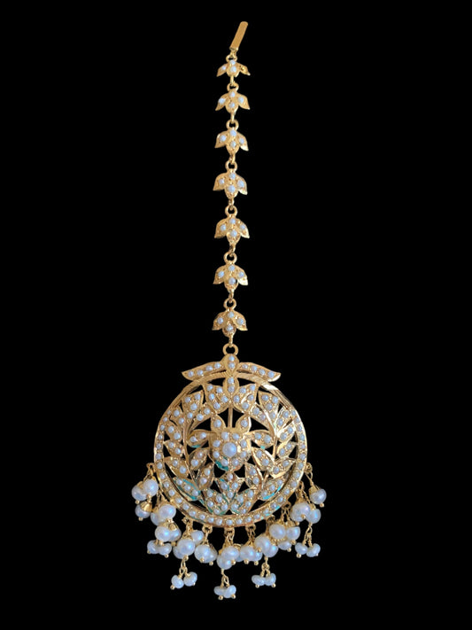 Gold plated silver tika in fresh water pearls ( SHIPS IN 5 WEEKS )