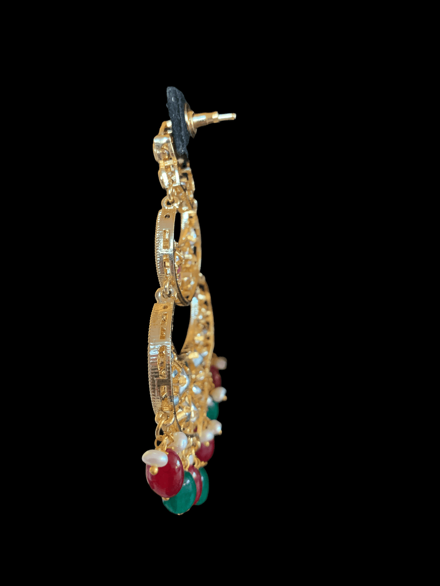DER91 cz earrings in fresh water pearls- Ruby emerald   ( READY TO SHIP)