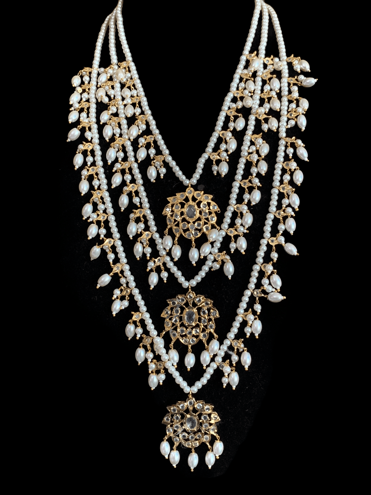 SAT37 Farmana three layer Hyderabadi necklace in pearls  ( READY TO SHIP )