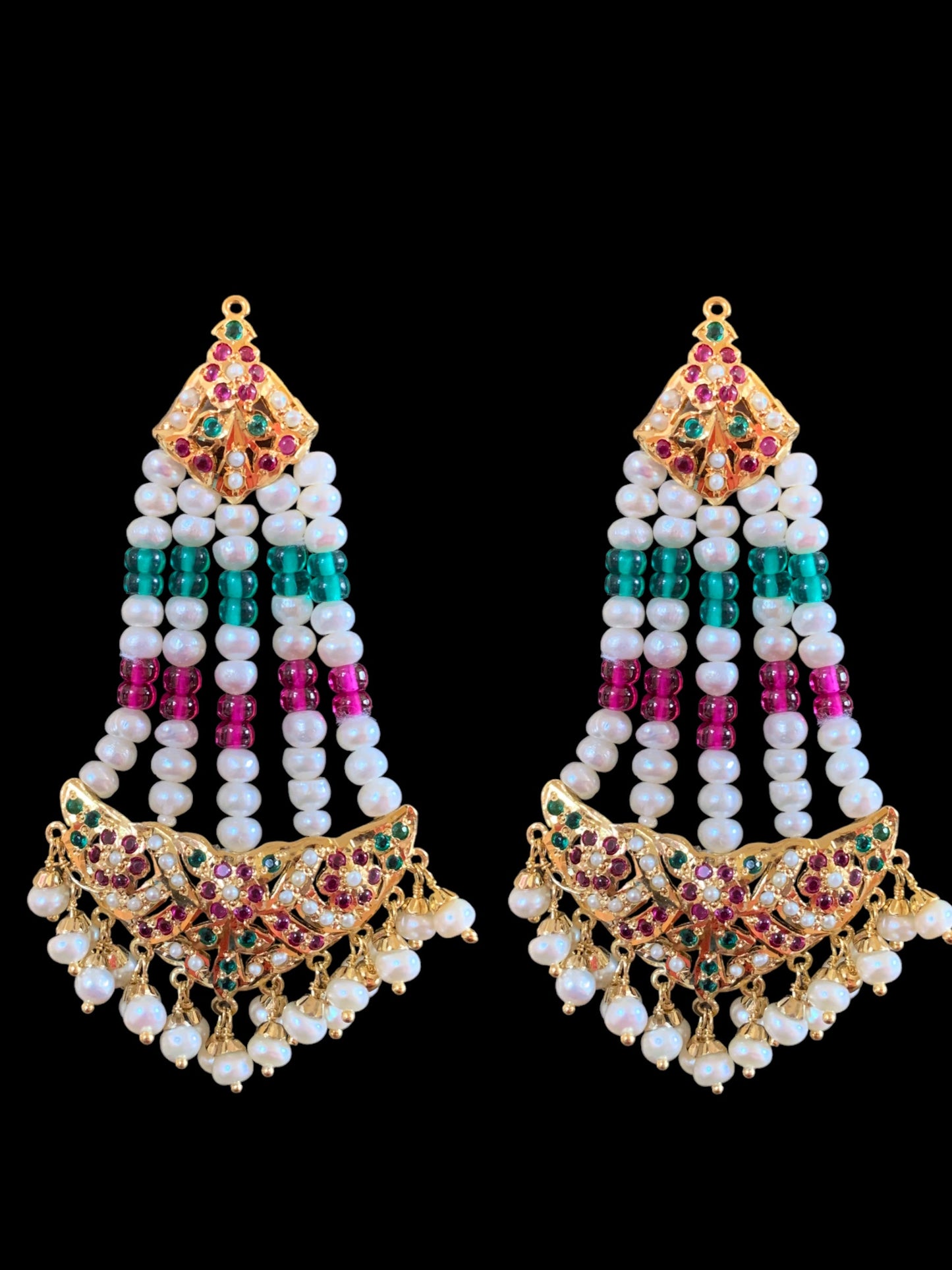 Gold plated silver ruby emerald jhoomar earrings ( READY TO SHIP )