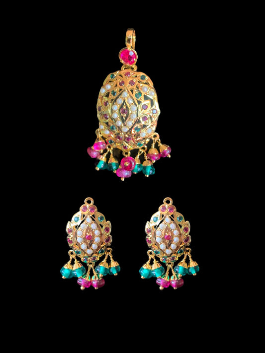 Gold plated silver pendant set in ruby emerald ( SHIPS IN 5 WEEKS )
