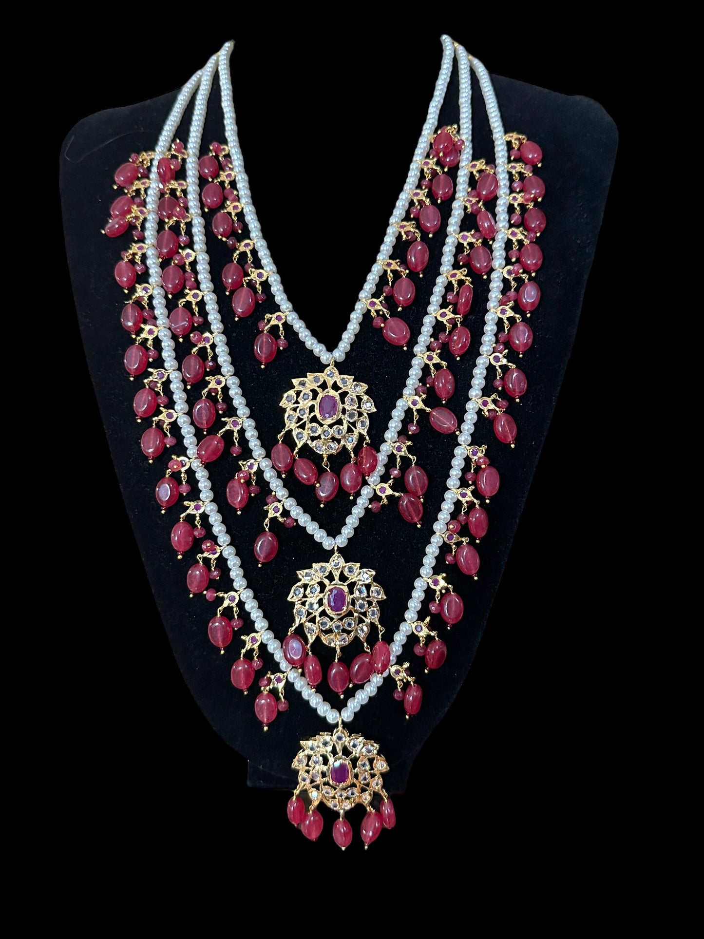 SAT79 Farmana three layer Hyderabadi Jadau necklace with earrings ( READY TO SHIP )