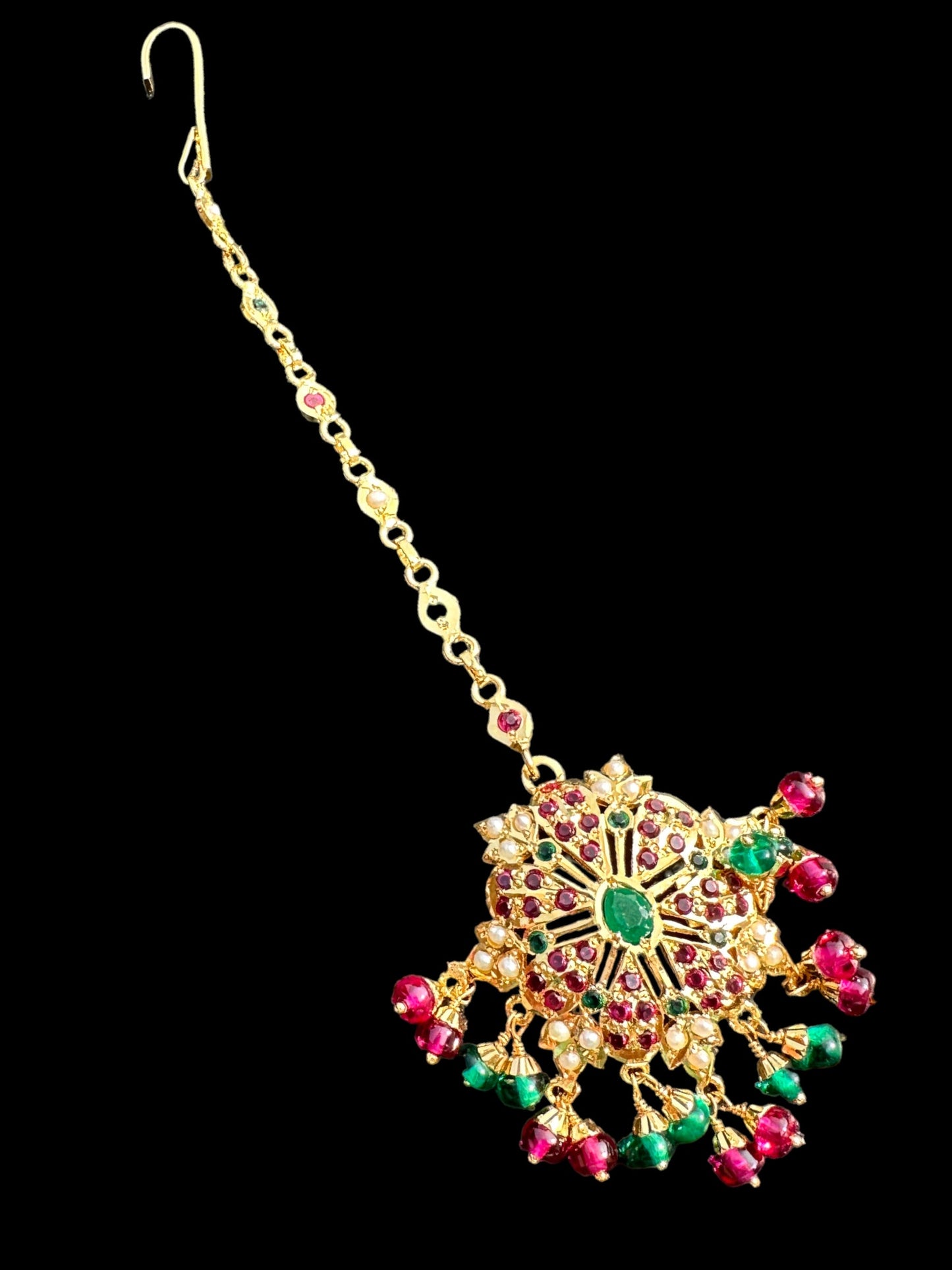 Gold plated silver tika in ruby emerald (SHIPS IN 5 WEEKS  )