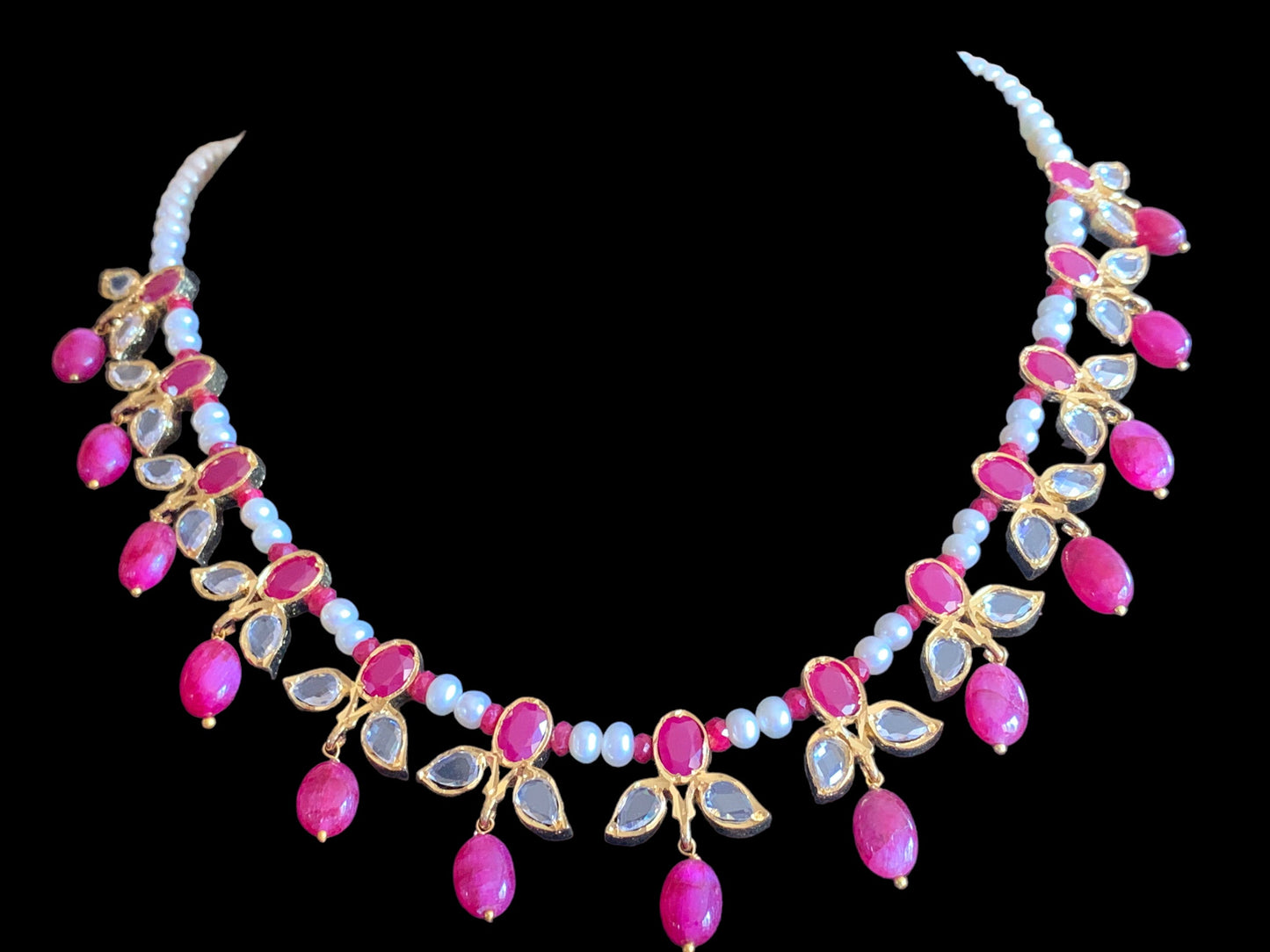ZAFRIN gold plated silver necklace set in ruby (  SHIPS IN 5 WEEKS )