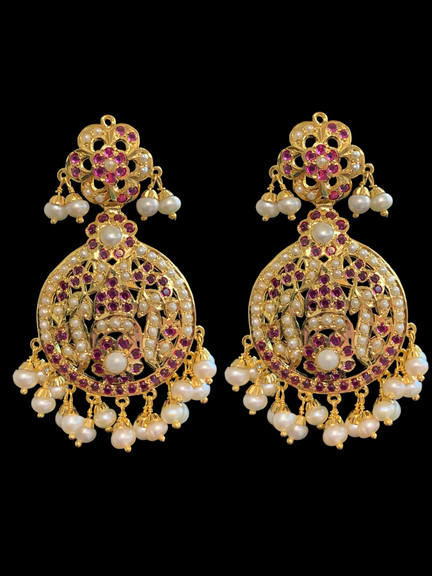 Ruby pearl gold plated silver earrings ( SHIPS IN 5 WEEKS )