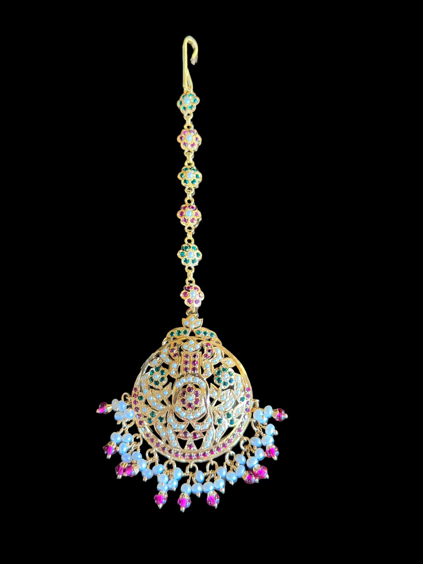 Ruby emerald with pearl tika in gold plated silver ( SHIPS IN 5 WEEKS )