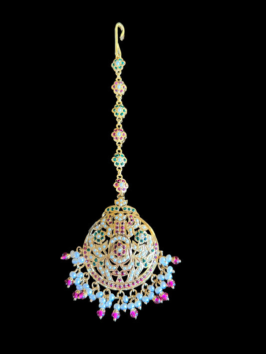 Ruby emerald with pearl tika in gold plated silver ( SHIPS IN 5 WEEKS )
