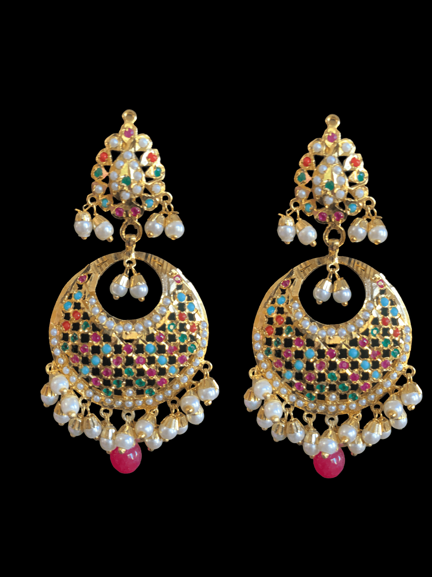 DJET51 sitara navratan jadau earrings tika  set ( READY TO SHIP )