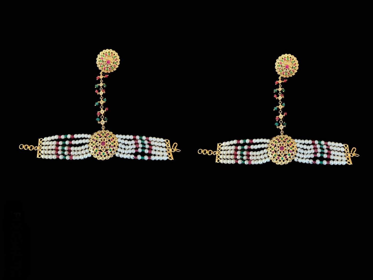 HP15 Trikha haath Phool -ONE PAIR (ruby emerald ) ( READY TO SHIP )