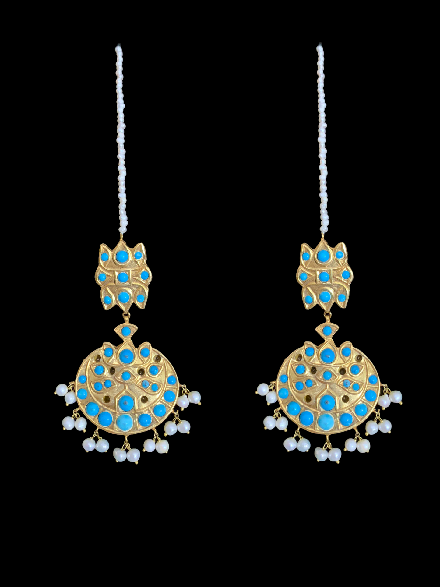DJET40 Reza gold plated turquoise with fresh water pearls earrings tika ( READY TO SHIP)