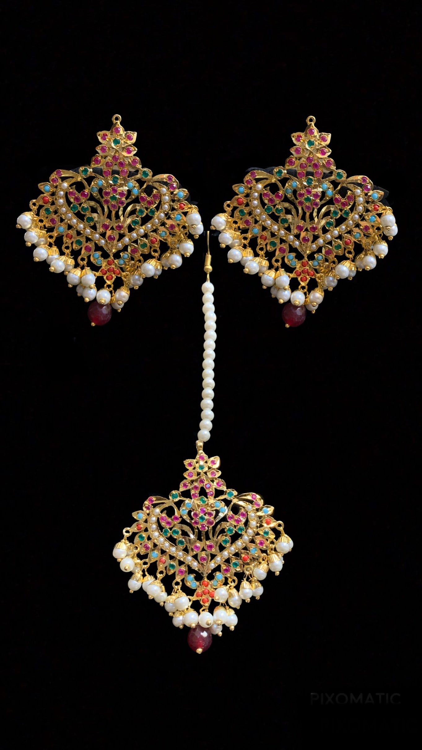DJET52 Afreen Navratan earrings  tika ( READY TO SHIP  )