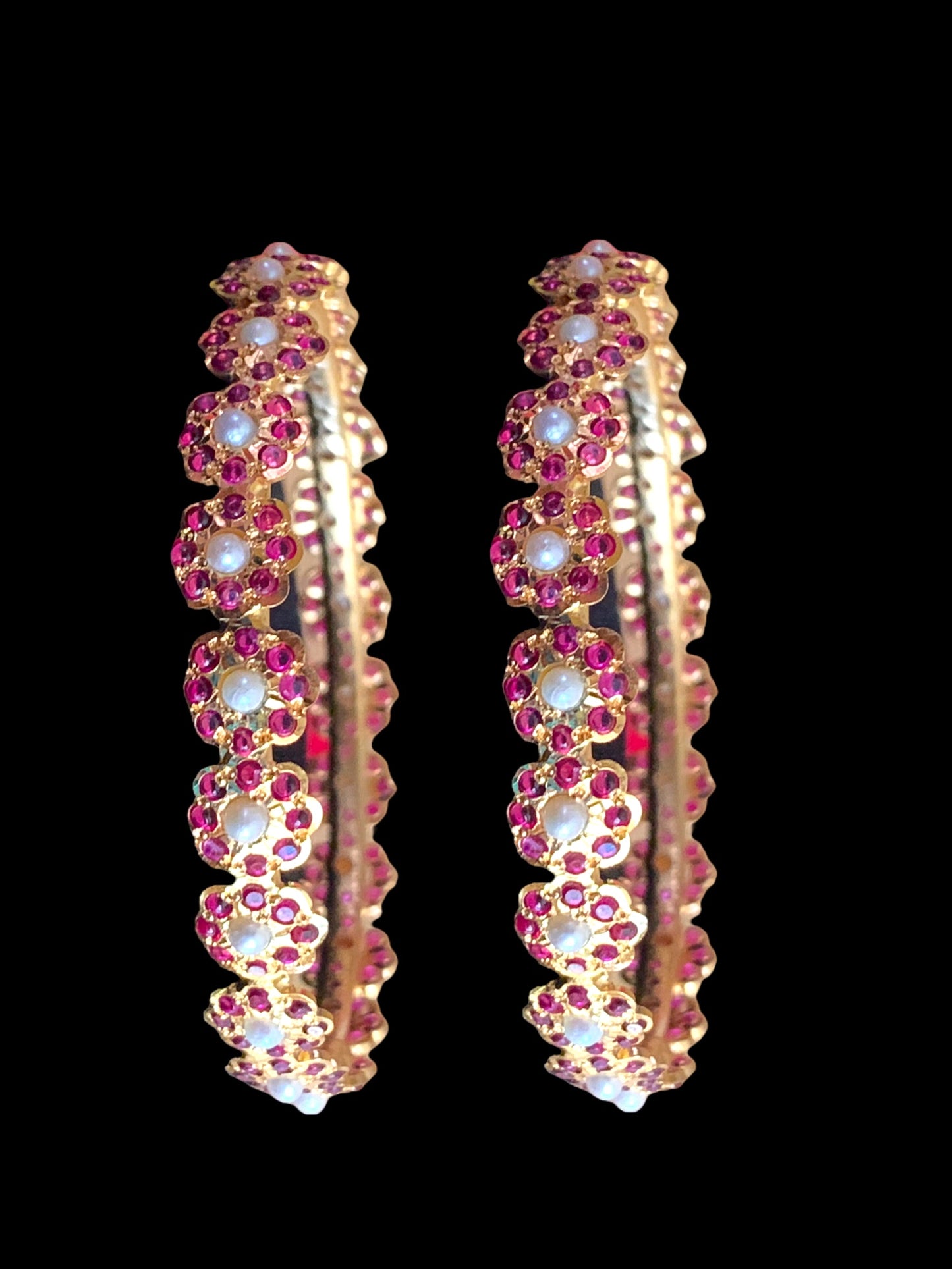 Ruby pearl gold plated silver bangles ( SHIPS IN 5 WEEKS )