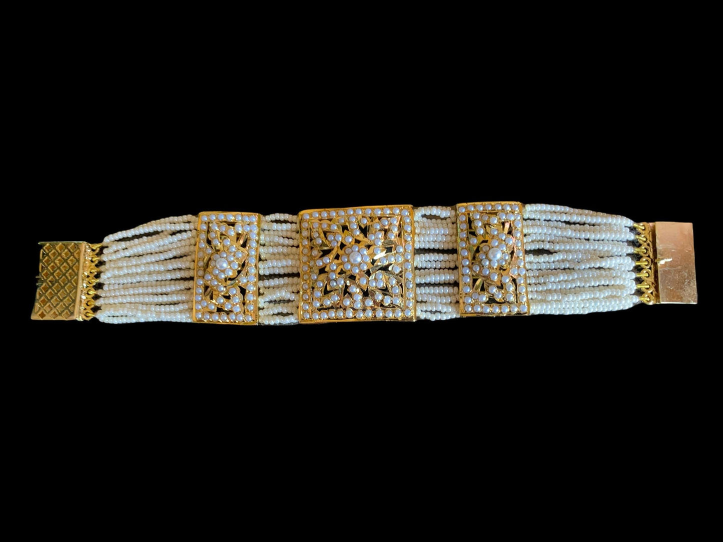 B78 Verdah jadau bracelet in pearls   ( READY TO SHIP   )