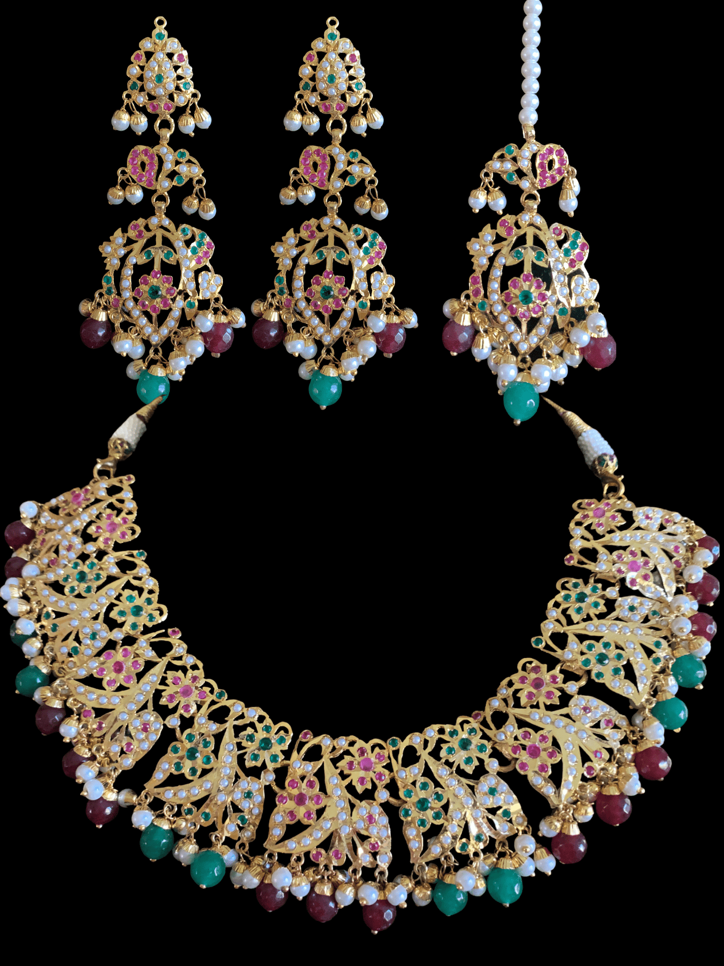 BR75  Nayaab pearl jadau necklace - ruby emerald  ( READY TO SHIP )
