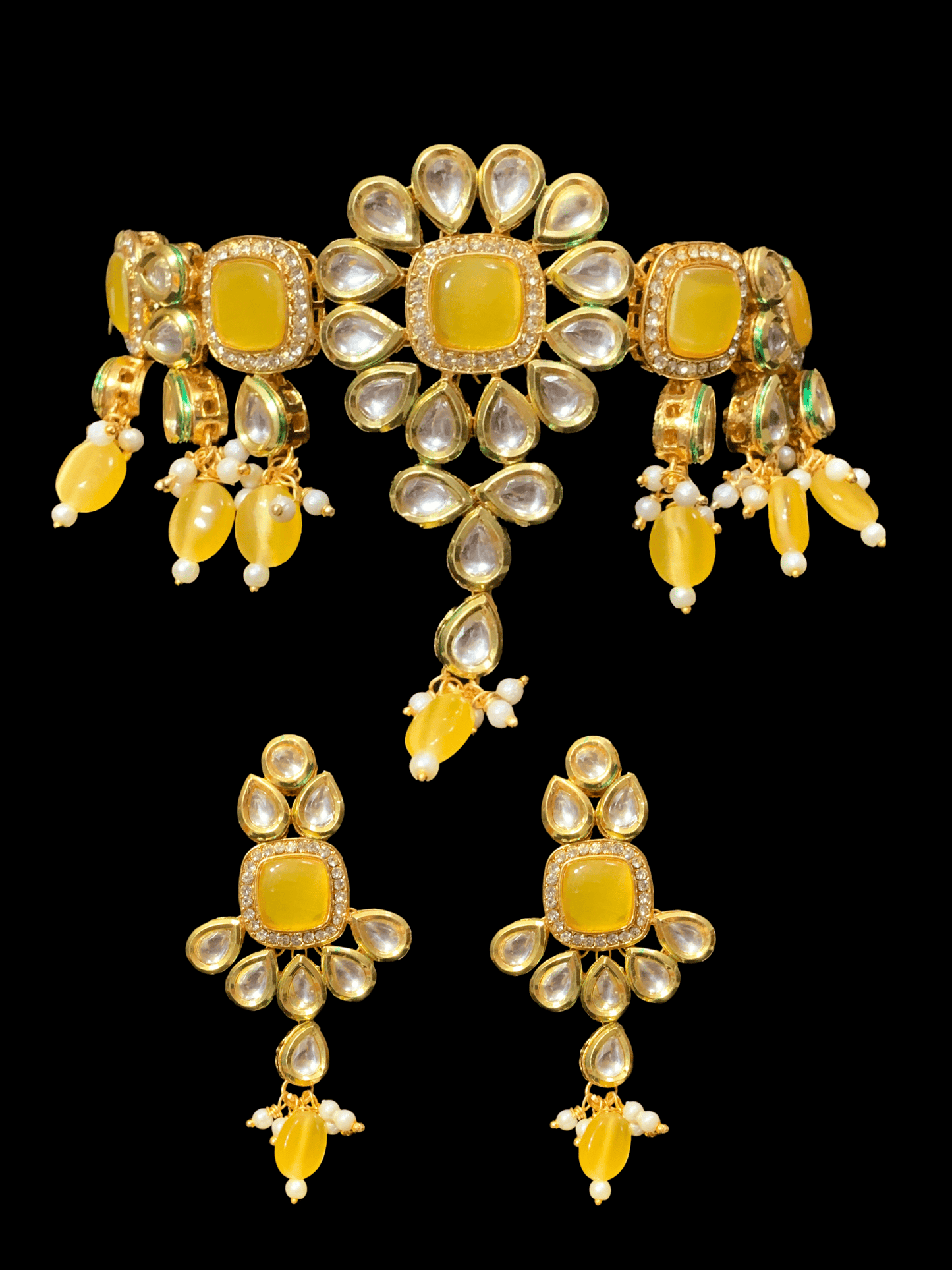 C60 Medha Kundan choker - yellow  ( READY TO SHIP )