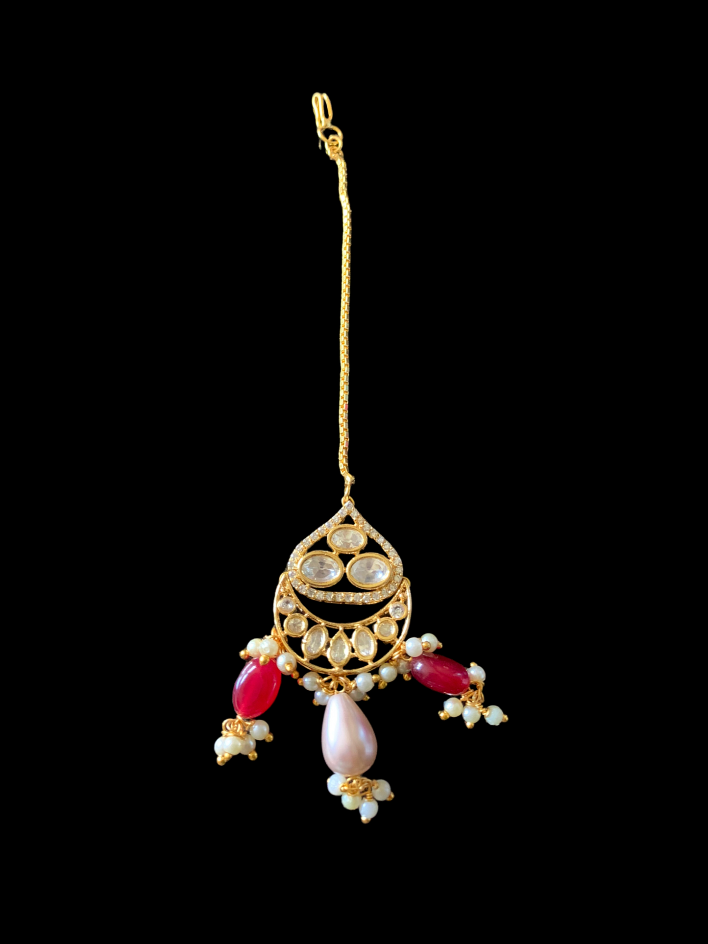 NS379 High quality gold plated polki necklace set with tika ( READY TO SHIP)