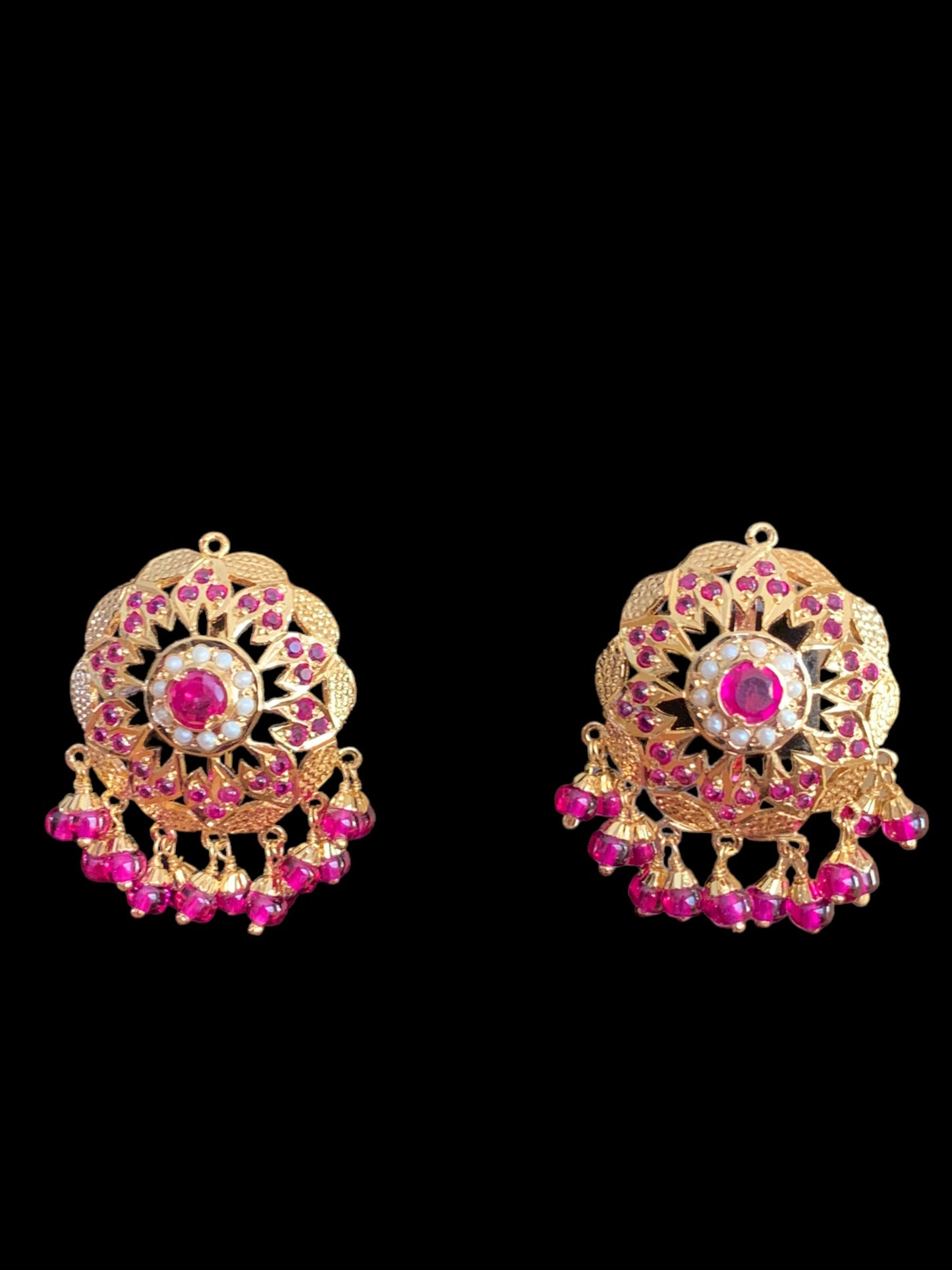 Ruby pearl gold plated silver earrings ( SHIPS IN 5 WEEKS)
