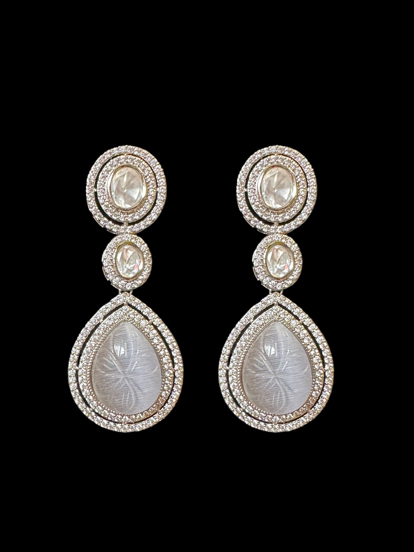 DNS11 Reema high quality Polki necklace set - grey ( READY TO SHIP )