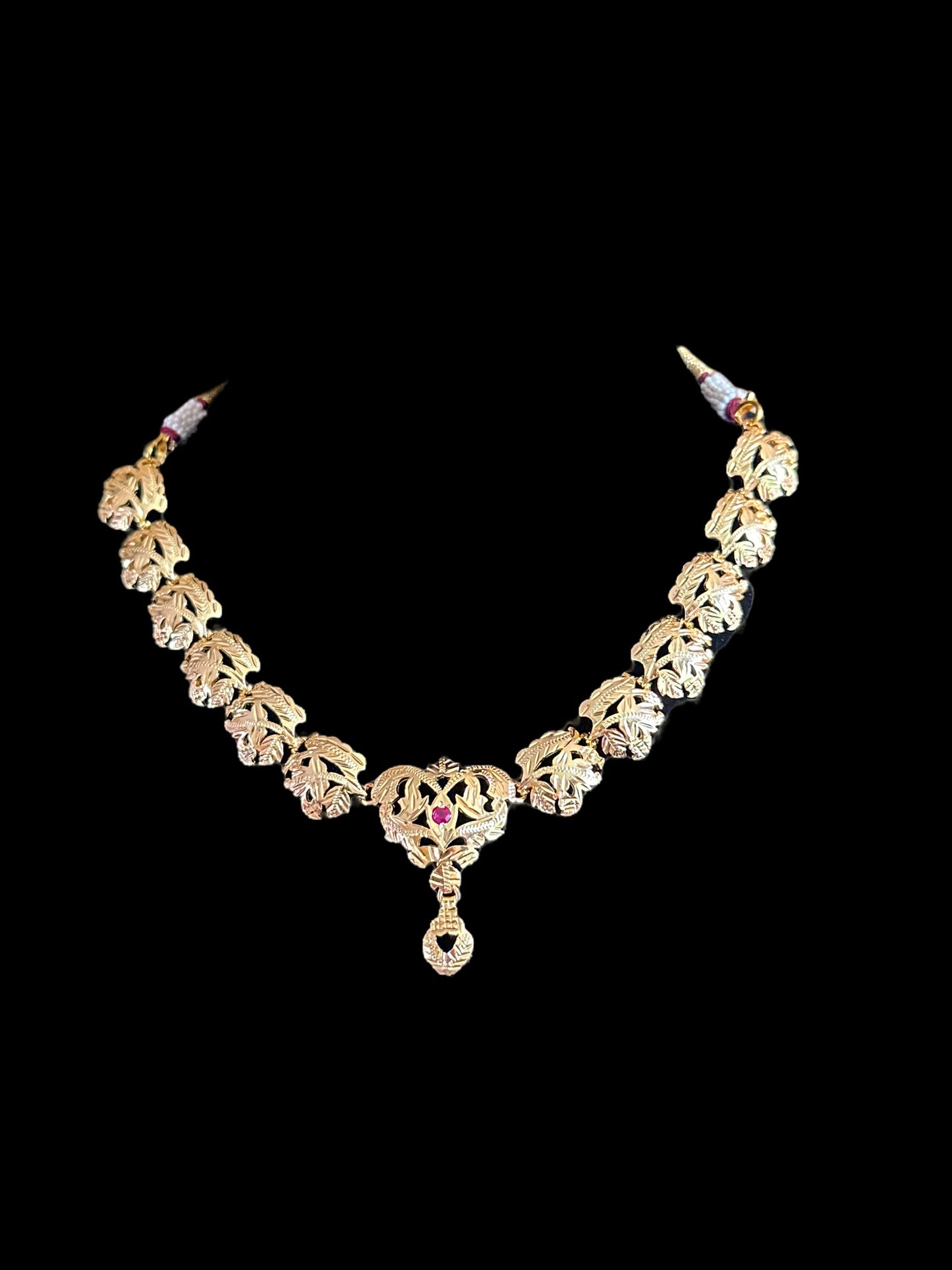 Traditional jadau Necklace with earrings in gold plated silver ( SHIPS IN 5 WEEKS )