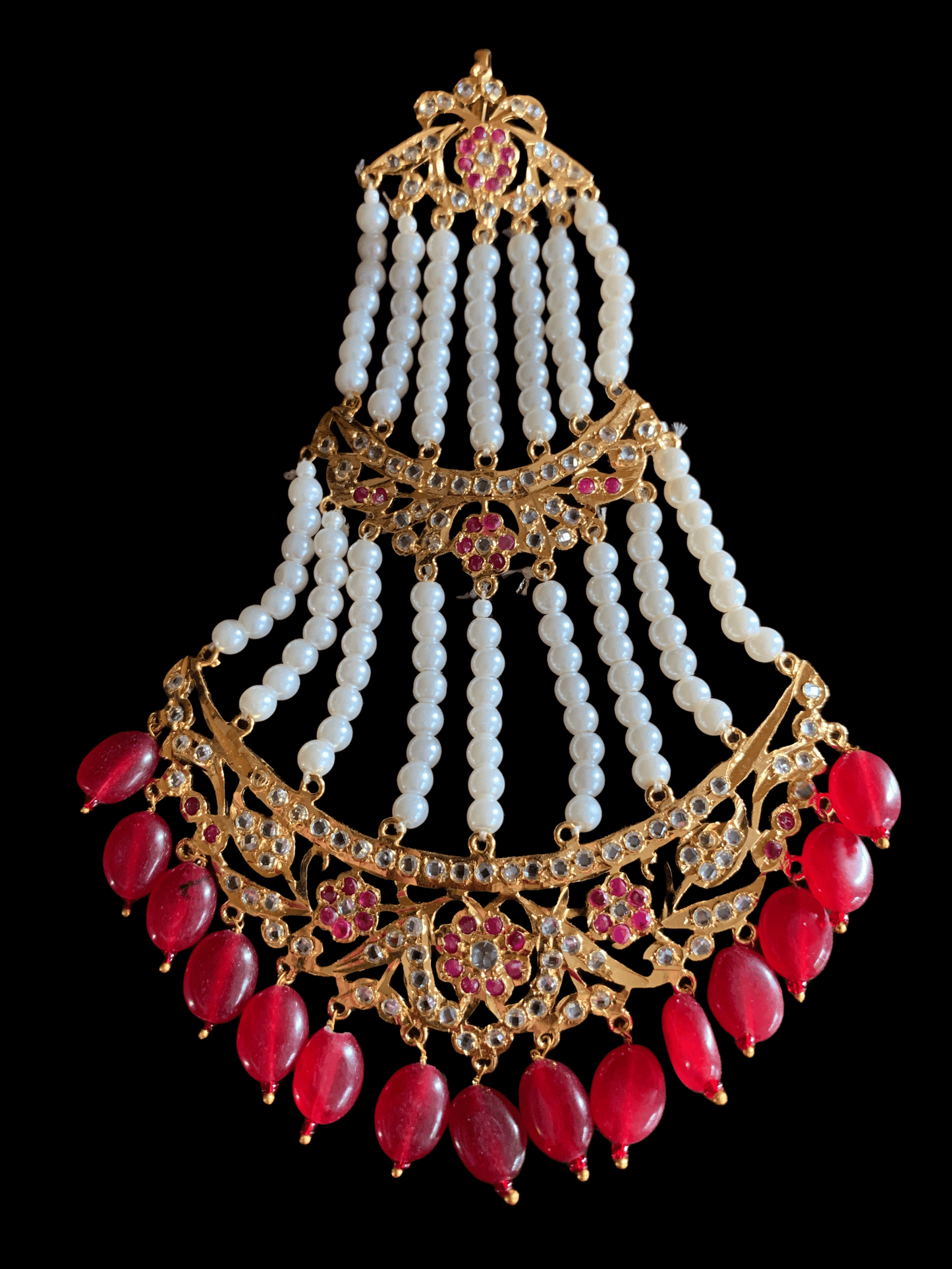 DJHR18  Insia Hyderabadi jhoomar in ruby beads ( READY TO SHIP )