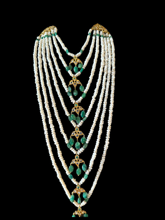 SAT81 Hyderabadi satlada in emerald beads and fresh water pearls (READY TO SHIP )