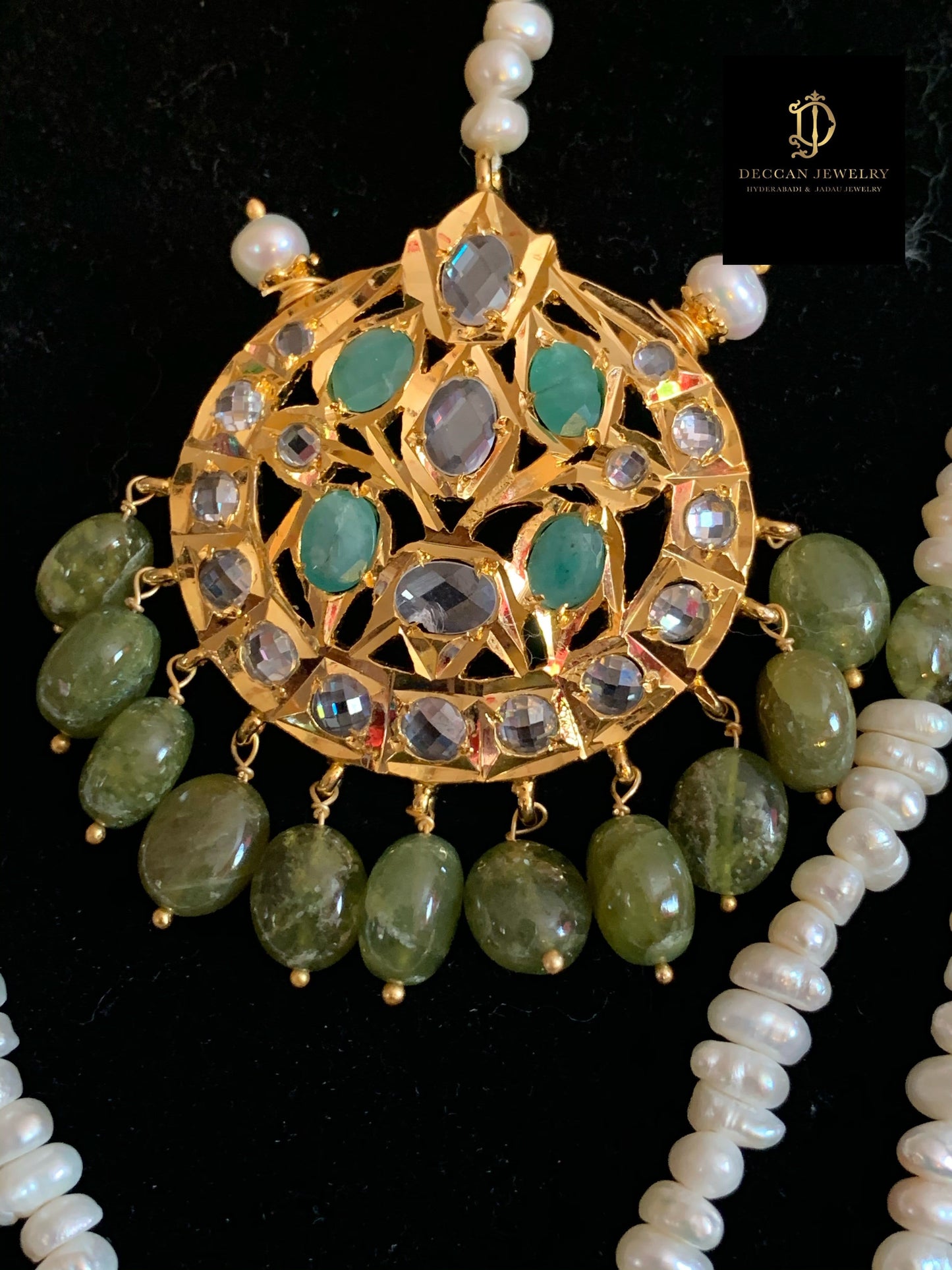 INSIA BRIDAL SET IN EMERALDS WITH FRESH WATER PEARLS ( SHIPS IN 4 WEEKS )