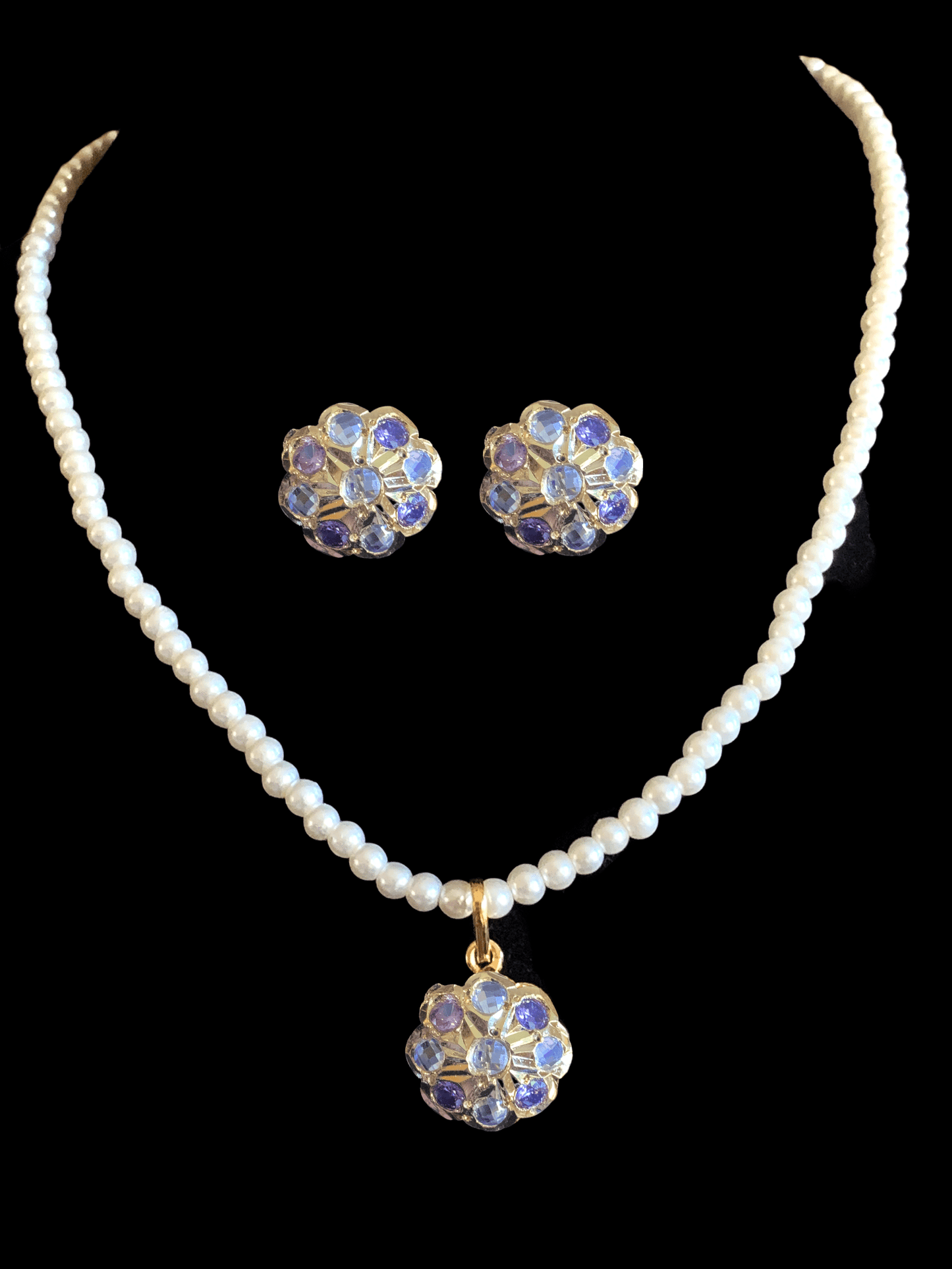 PS412 Sara hyderabadi Jadau flower pendant and earrings set in amethyst   ( READY TO SHIP )