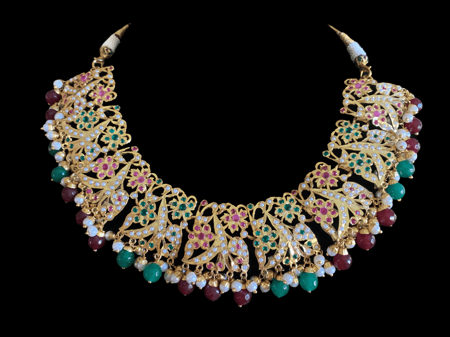 BR75  Nayaab pearl jadau necklace - ruby emerald  ( READY TO SHIP )