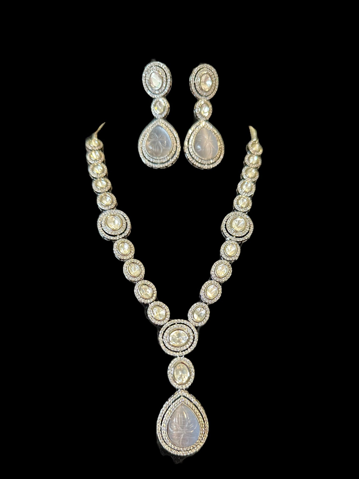 DNS11 Reema high quality Polki necklace set - grey ( READY TO SHIP )
