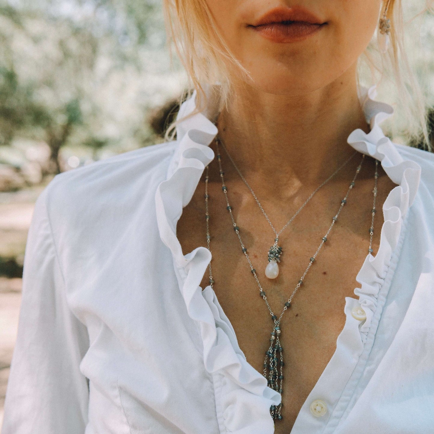 White Chalcedony Cluster Necklace