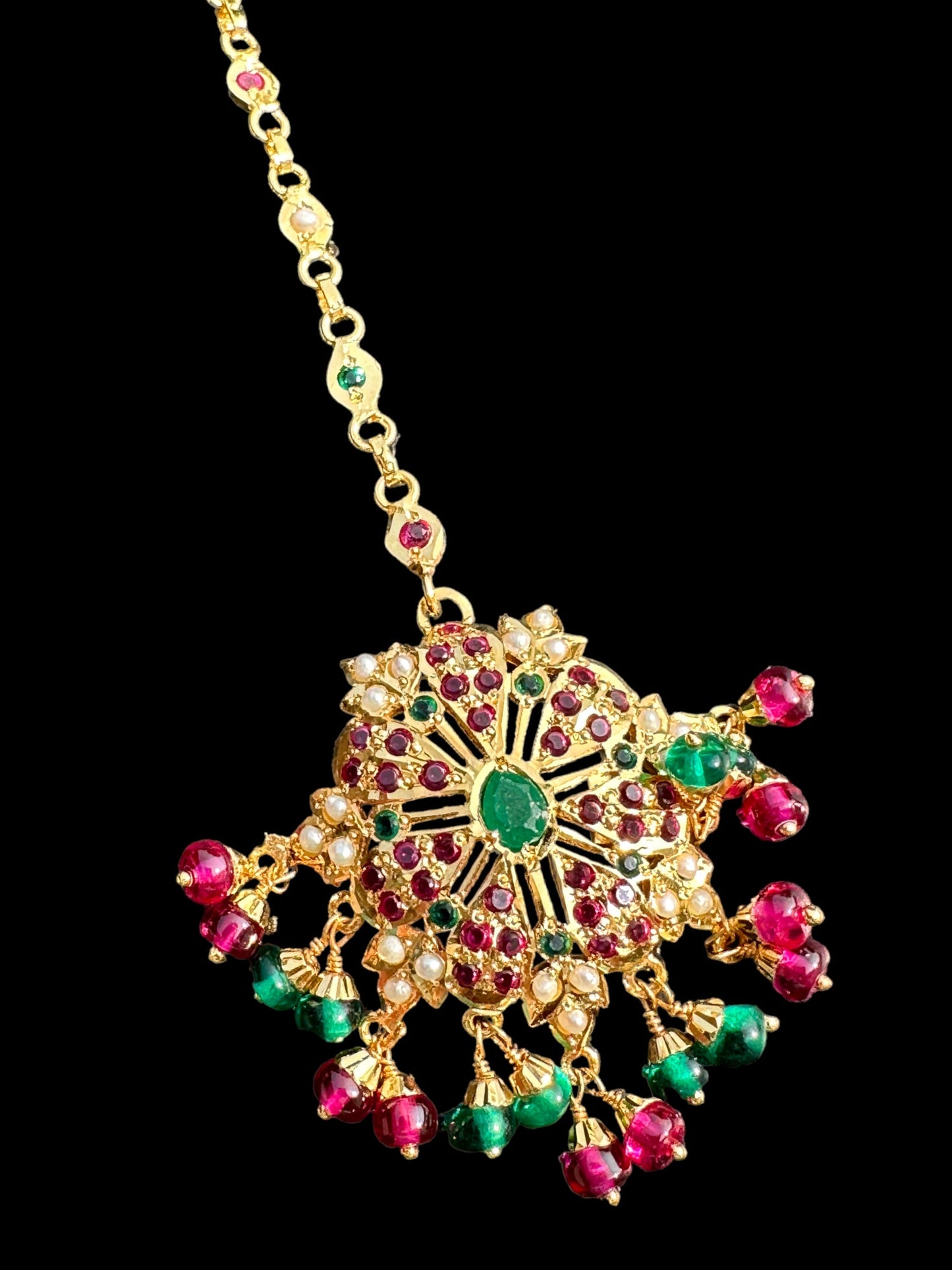 Gold plated silver tika in ruby emerald (SHIPS IN 5 WEEKS  )