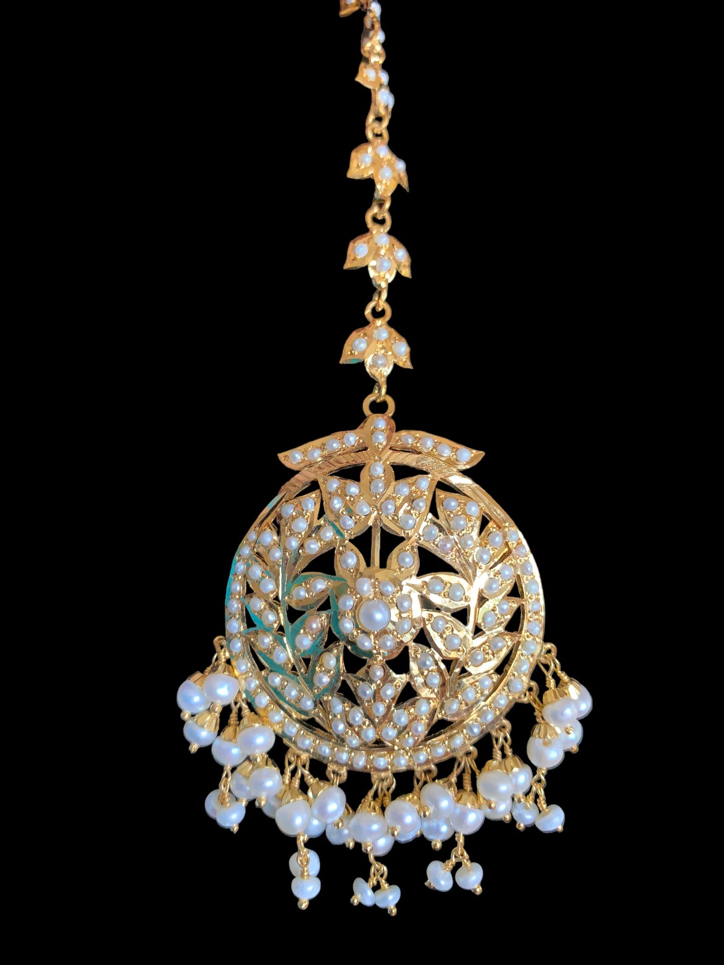 Gold plated silver tika in fresh water pearls ( SHIPS IN 5 WEEKS )