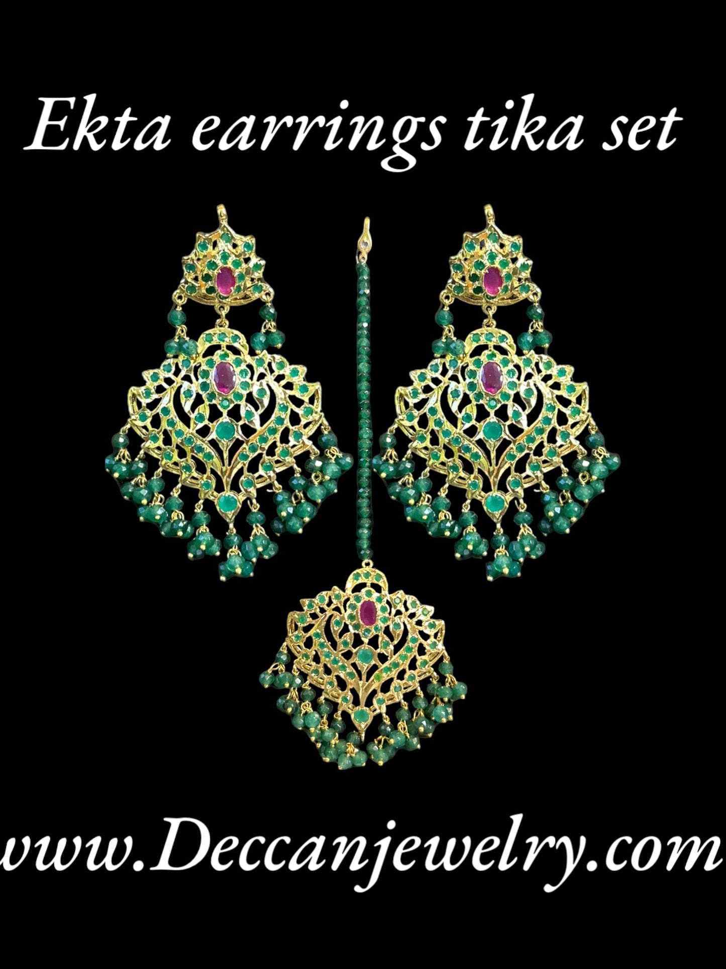 DJET41 Ekta ruby emerald earrings tika (READY TO SHIP )