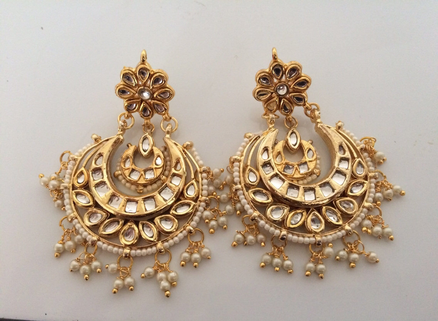 DER21 Rimsha kundan Chandbali earrings in pearls ( READY TO SHIP )