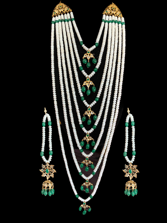 SAT36 Hyderabadi satlada in Fresh water pearls and emeralds (READY TO SHIP )