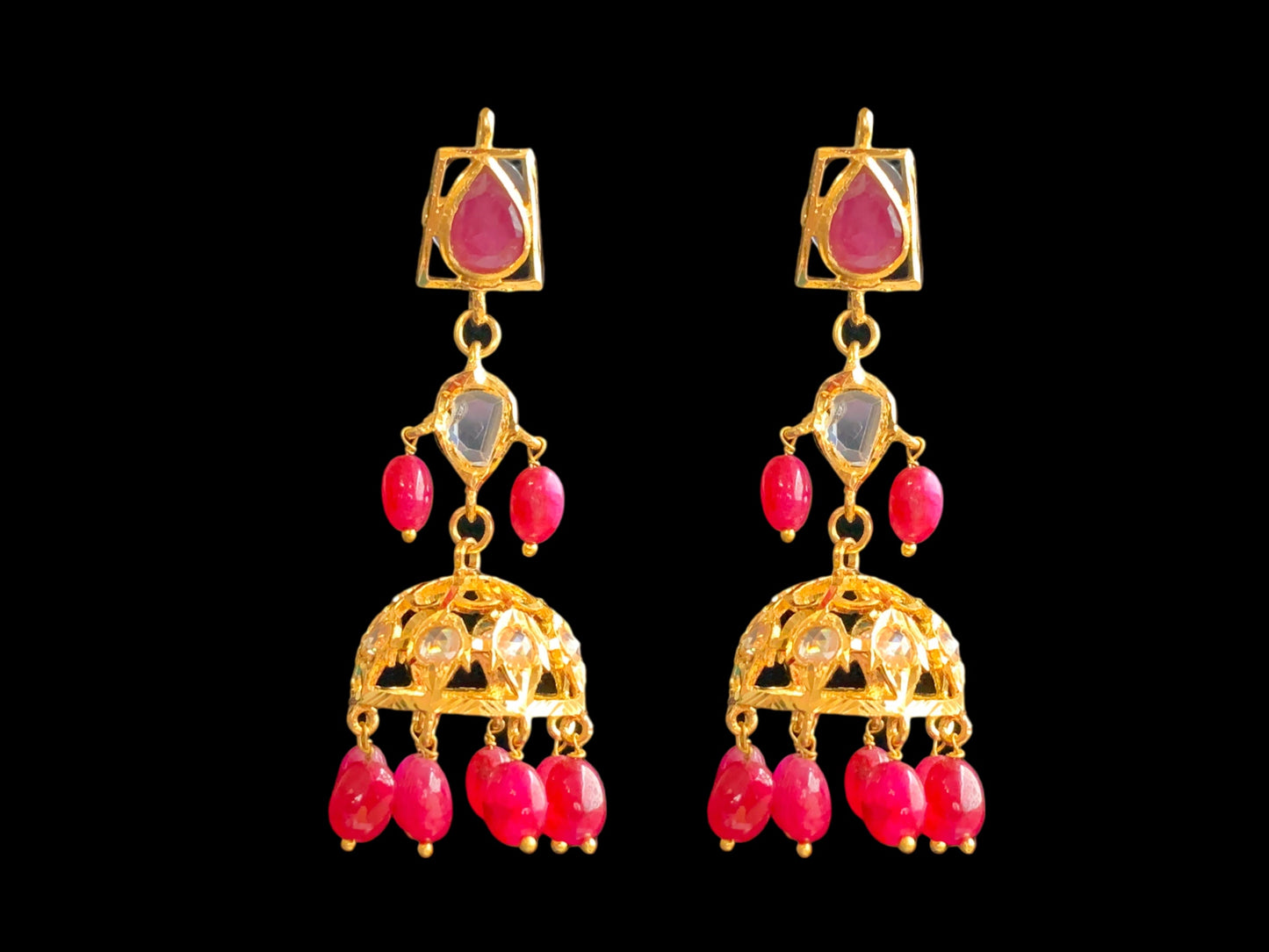 RAKIBA gold plated silver necklace set in ruby with fresh water pearls ( SHIPS IN 6 WEEKS )