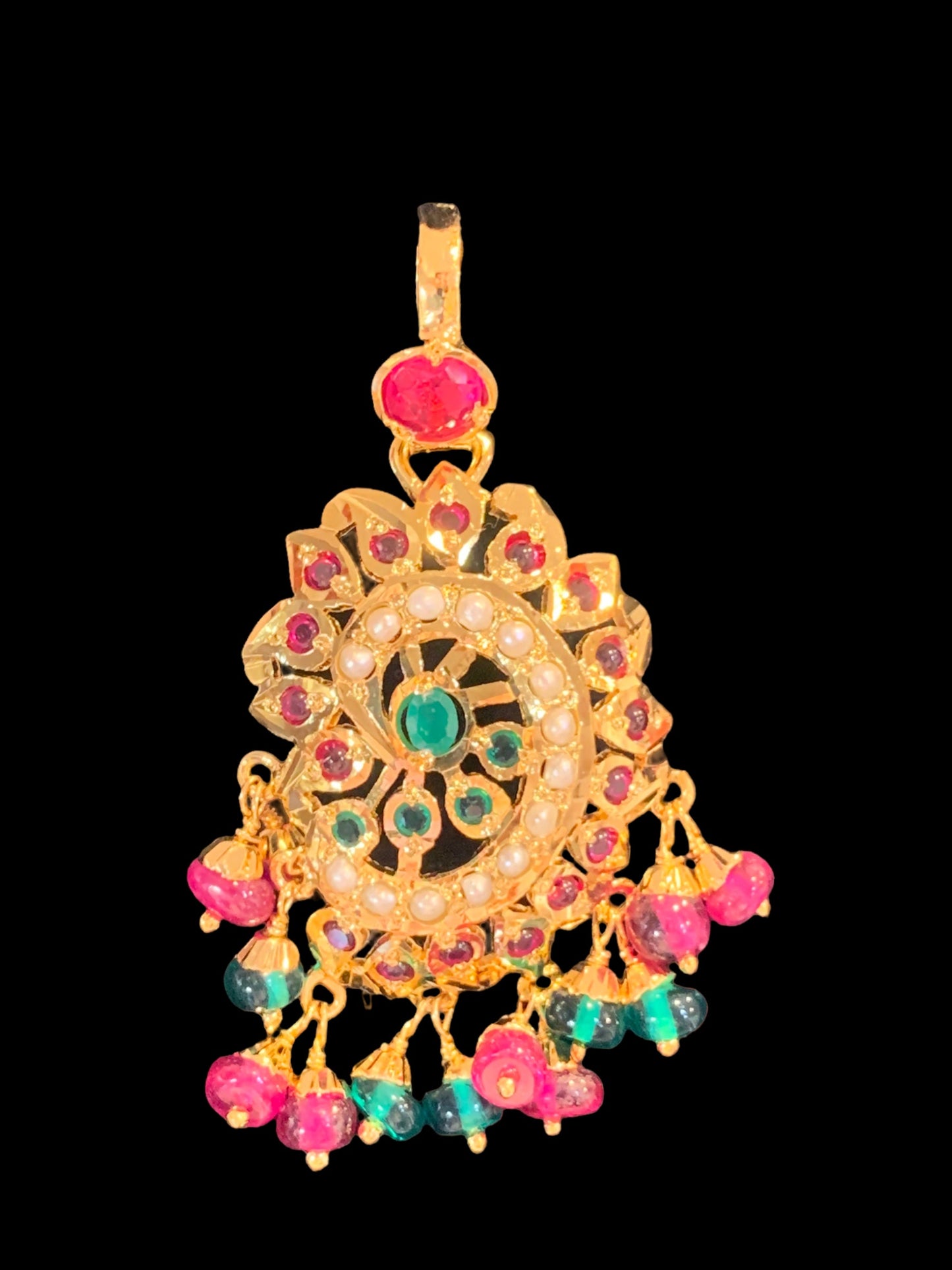Gold plated silver pendant set in ruby emerald ( SHIPS IN 5 WEEKS )