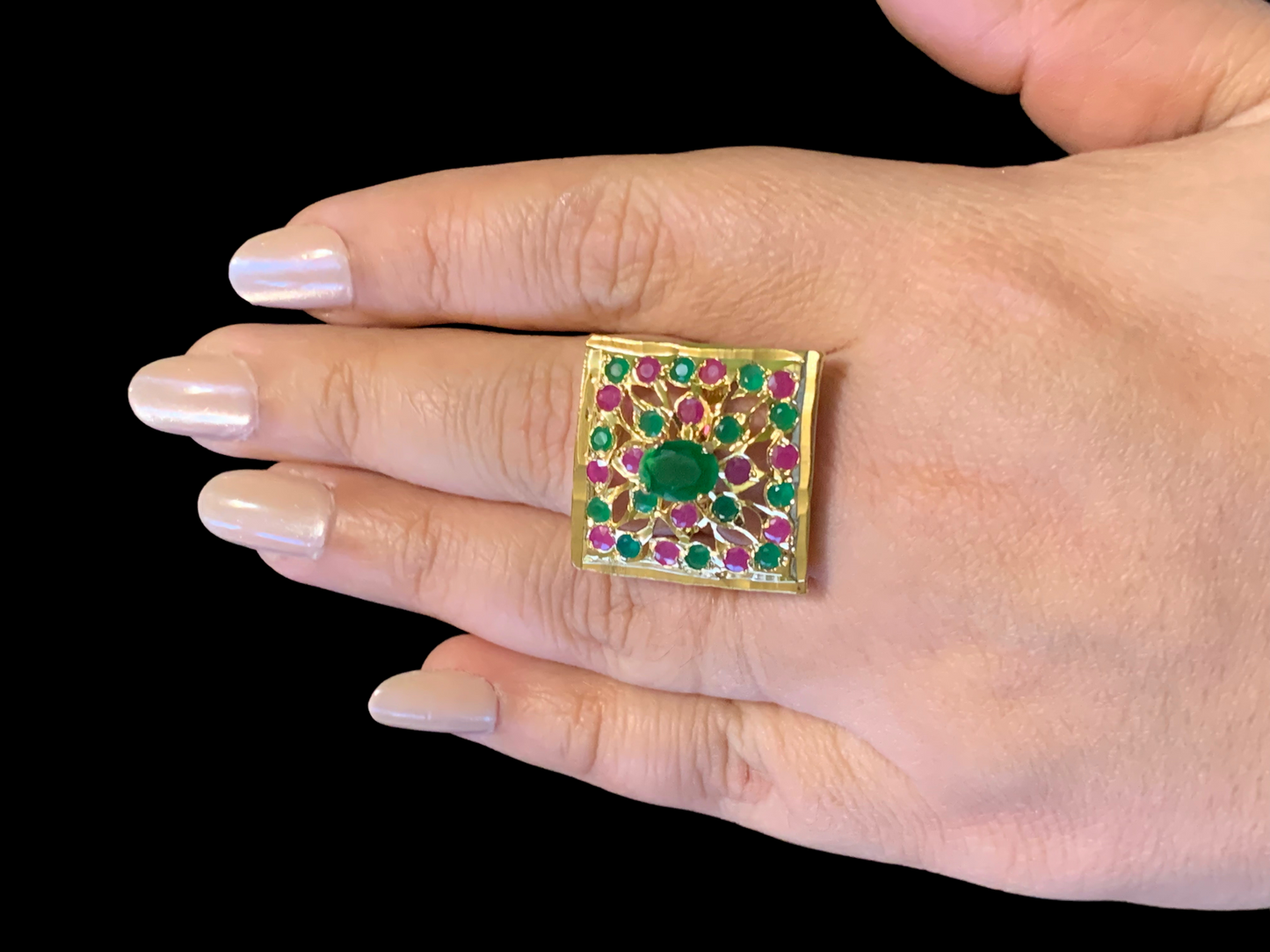 DJR82 Gold plated square ring-  multicolor  ( READY TO SHIP)